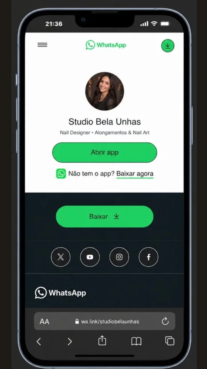 Link cai numa página genérica do WhatsApp